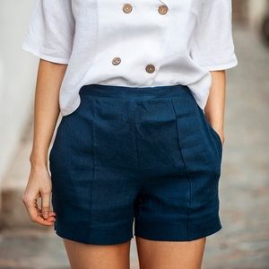 100% Lithuanian Linen Shorts, Navy